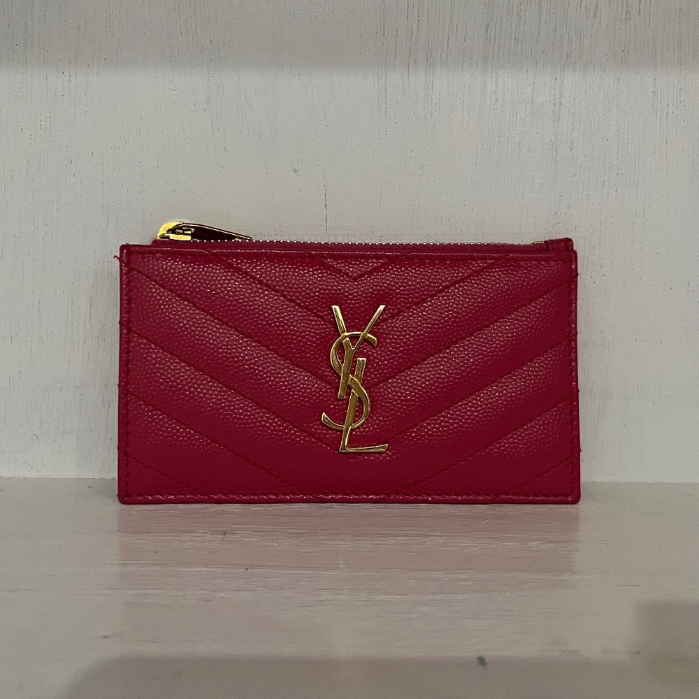 YSL Cassandre Matalassé Fragments Zipped card case (fuchsia)